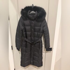 Michael Kors Women's Black Puffer Coat with Fur Trim: from Florence, Italy